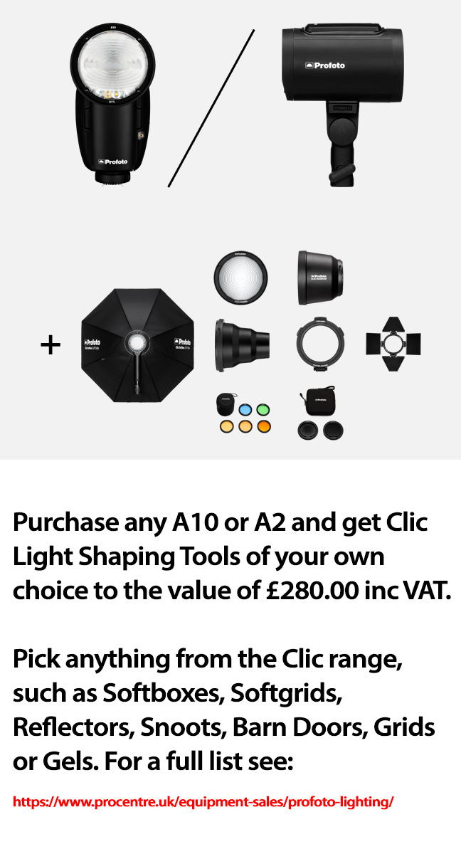 Free clic accessories worth £280with any purchase of Profoto A2 or A10